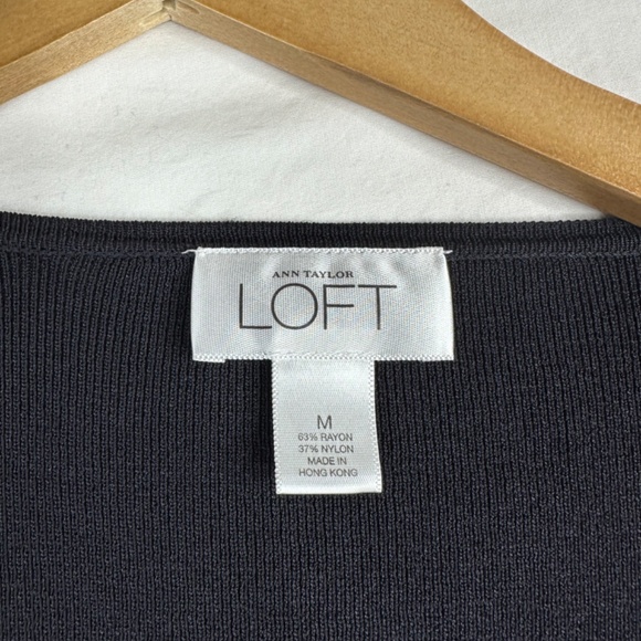 LOFT Ann Taylor Black Tan Trim Cardigan Sweater Ruffle Size Medium - Picture 4 of 7